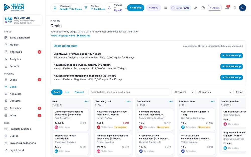 USR CRM Lite, Deals screen