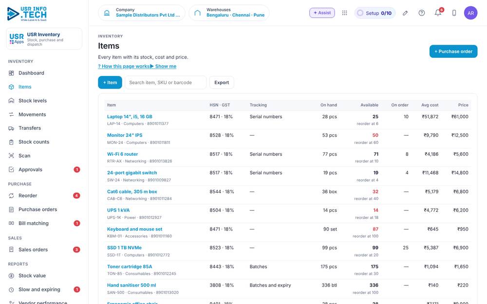 USR Inventory & Purchase, Items screen